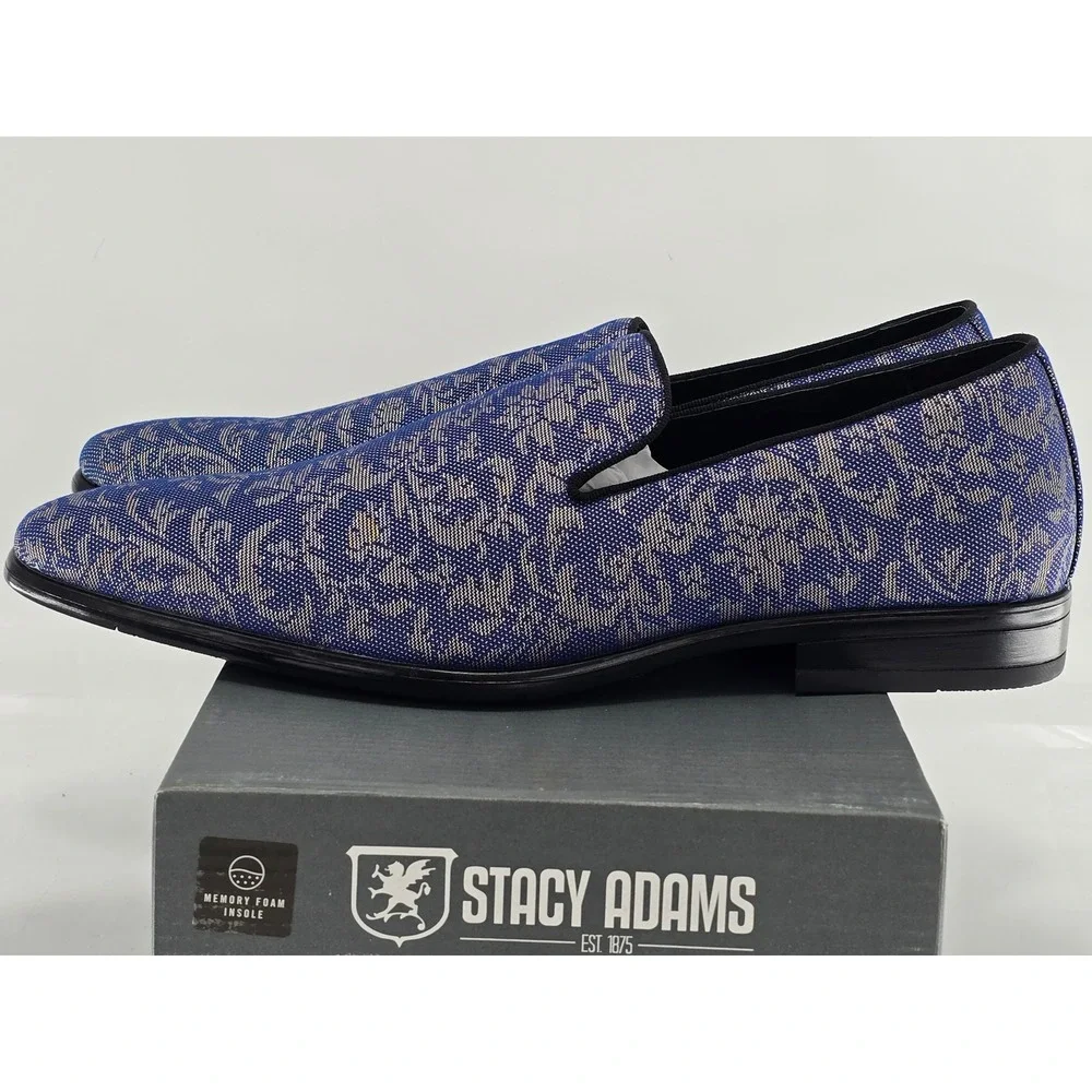 Stacy Adams Savino Loafers Mens Size 12 Blue Multi Paisley Floral Slip On - New